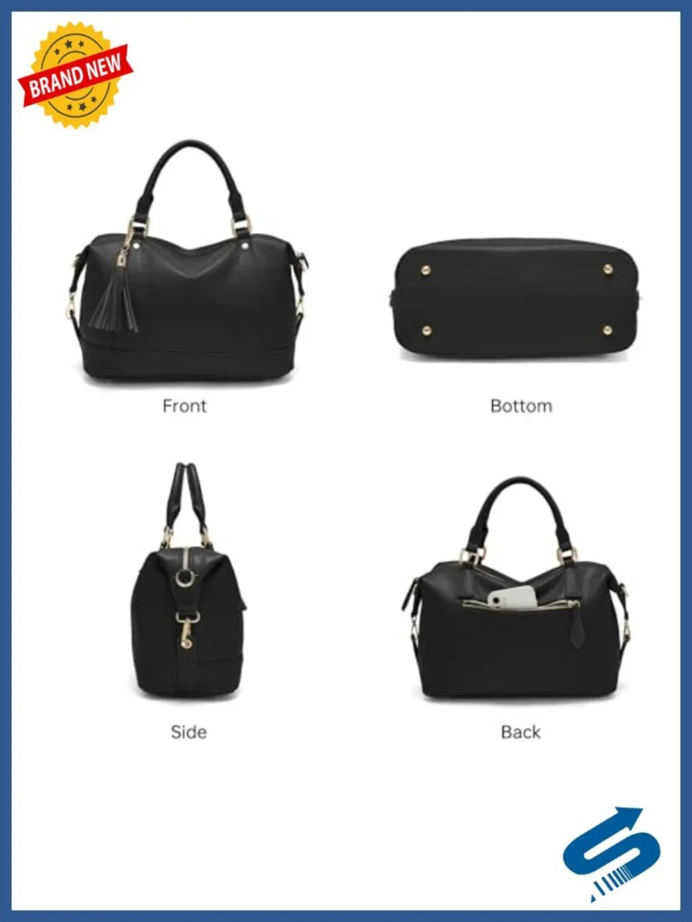 Vegan Leather Tote Satchel Purse Women's Top Handle Hobo Handbag Detachable